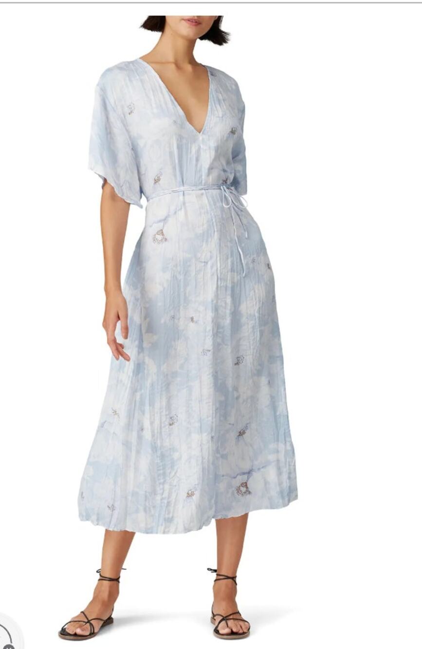 Vince Blue Tie Dye Print Wrap Dress Size Small Painted Magnolia V-Neck Waist